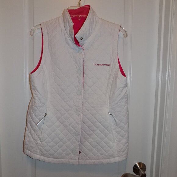VINEYARD VINES Hot Pink White Reversible Performance Vest Small Quilted Puffer - Picture 5 of 8